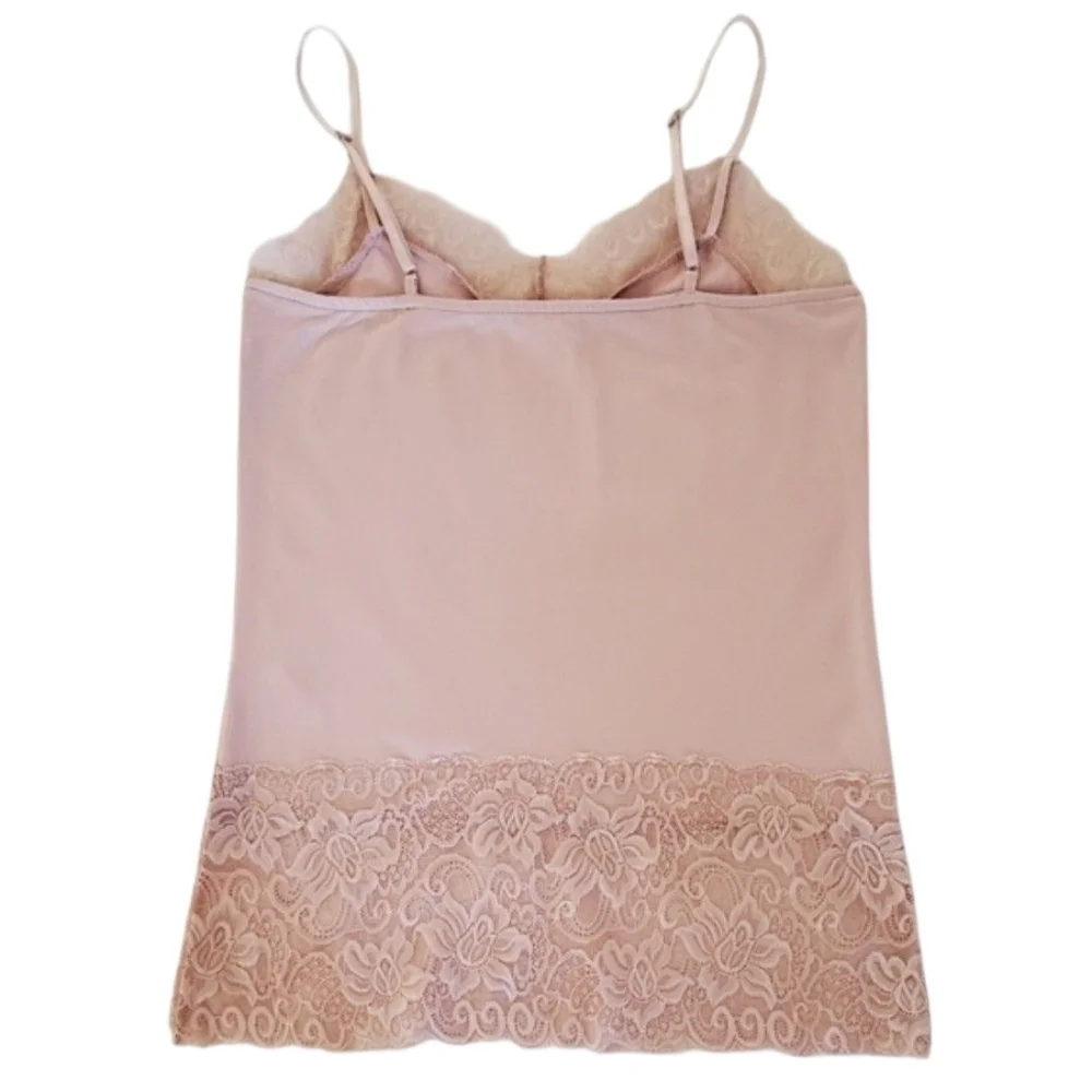 White House Black Market Soft Blush Long Wide Lace Spaghetti Strap Cami Size M - Picture 3 of 6